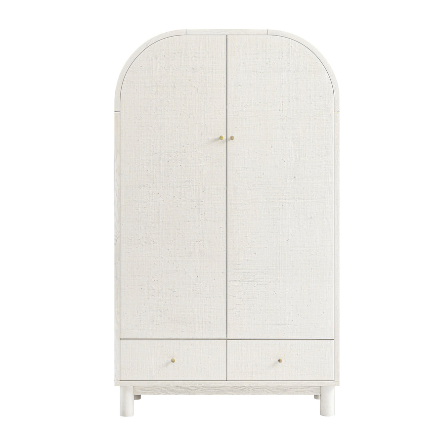 Maude Double Wardrobe, Washed White Ash with Raffia