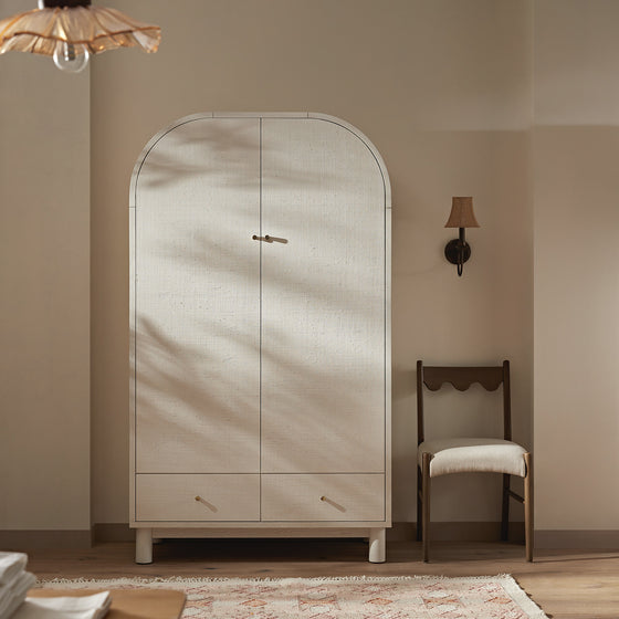Maude Double Wardrobe, Washed White Ash with Raffia