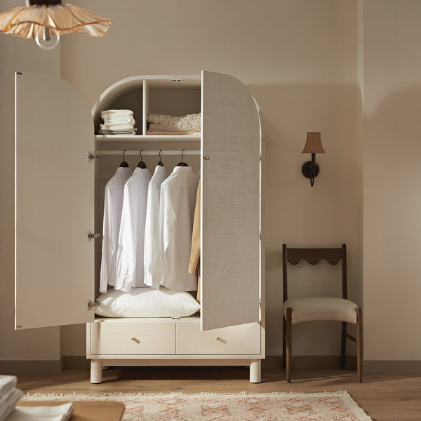 Maude Double Wardrobe, Washed White Ash with Raffia - daals