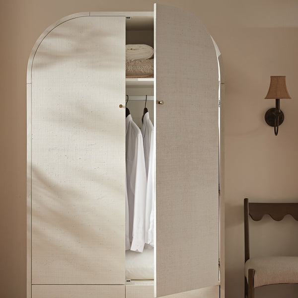 Maude Double Wardrobe, Washed White Ash with Raffia - daals