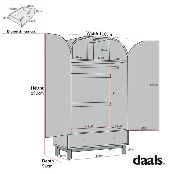 Maude Double Wardrobe, Washed White Ash