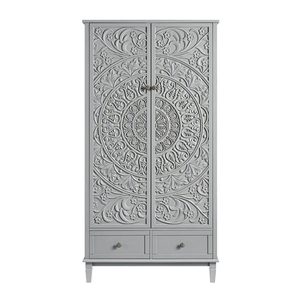 Chantilly Mid Grey Carved Double Wardrobe - daals