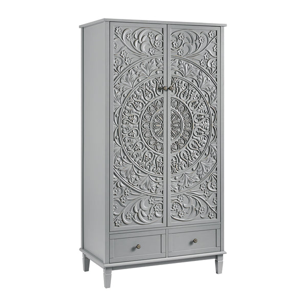 Chantilly Mid Grey Carved Double Wardrobe - daals