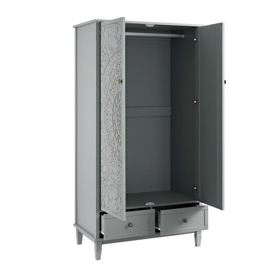 Chantilly Mid Grey Carved Double Wardrobe