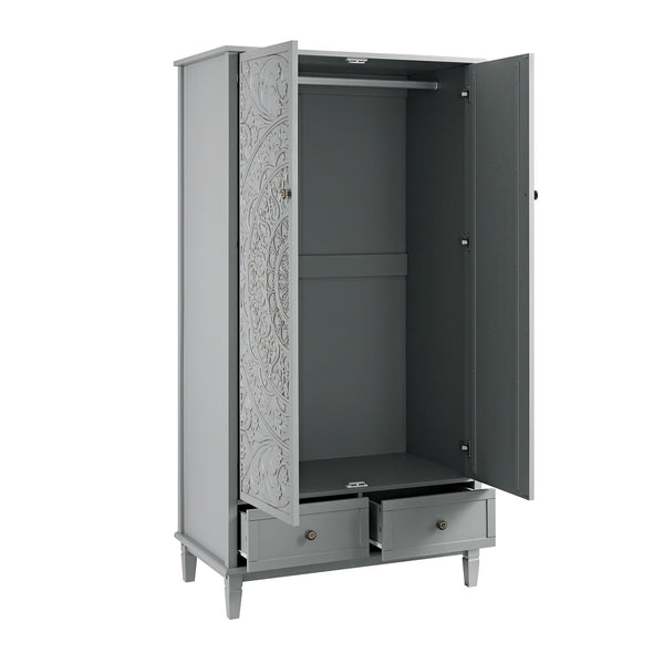 Chantilly Mid Grey Carved Double Wardrobe - daals
