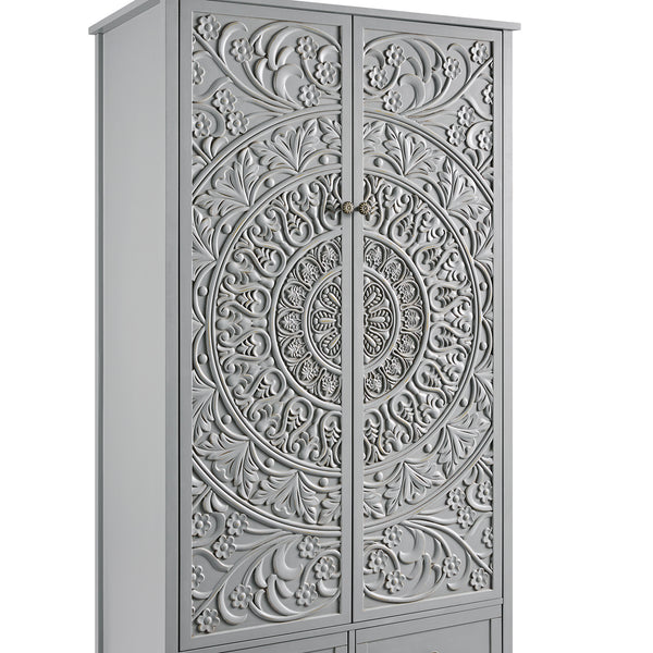 Chantilly Mid Grey Carved Double Wardrobe - daals