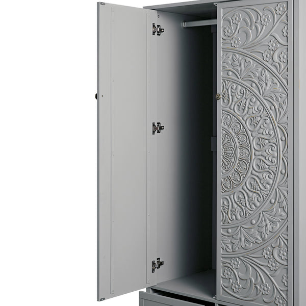 Chantilly Mid Grey Carved Double Wardrobe - daals