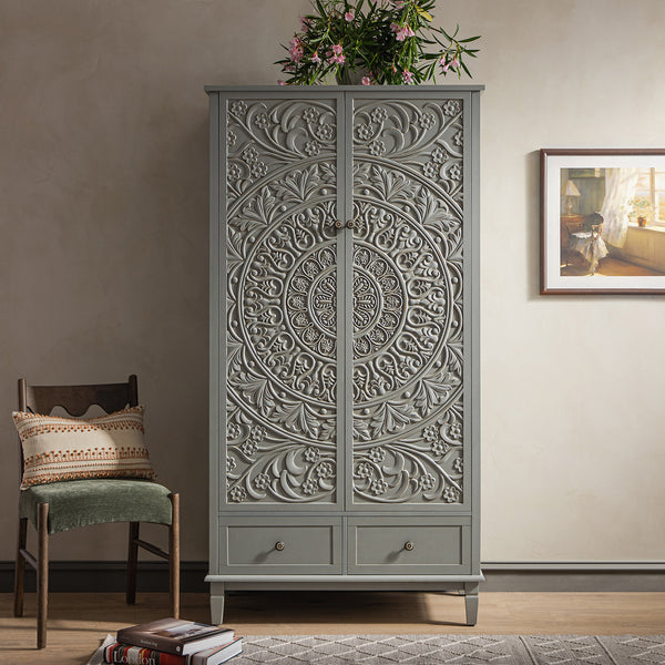 Chantilly Mid Grey Carved Double Wardrobe - daals