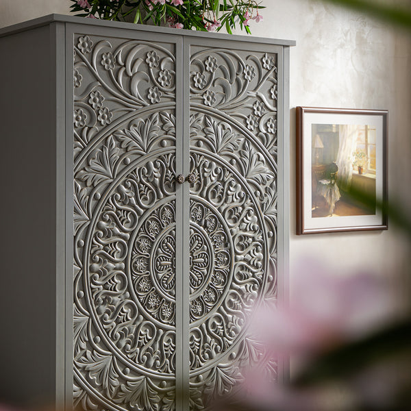 Chantilly Mid Grey Carved Double Wardrobe - daals