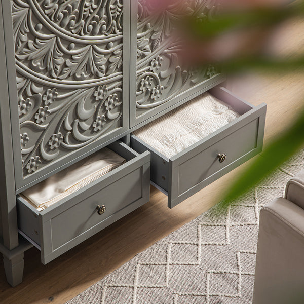 Chantilly Mid Grey Carved Double Wardrobe - daals