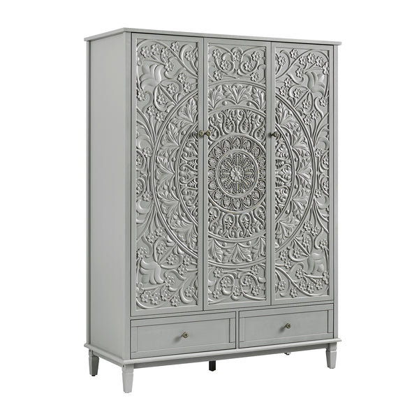 Chantilly Mid Grey Carved Triple Wardrobe