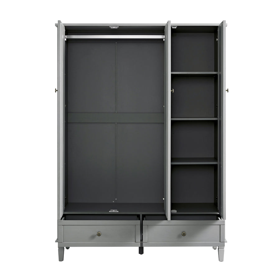 Chantilly Mid Grey Carved Triple Wardrobe