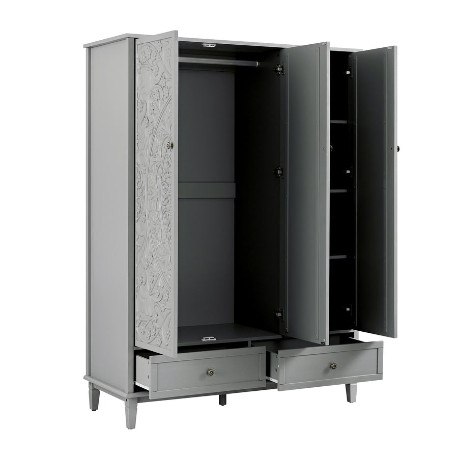Chantilly Mid Grey Carved Triple Wardrobe