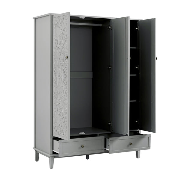 Chantilly Mid Grey Carved Triple Wardrobe