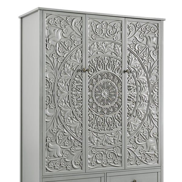 Chantilly Mid Grey Carved Triple Wardrobe