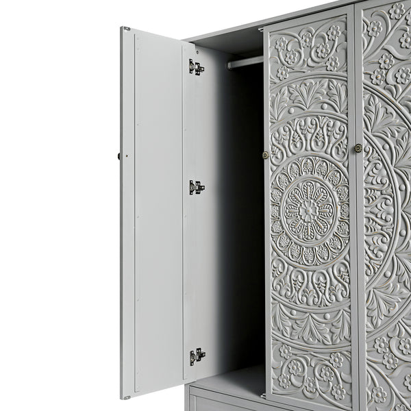 Chantilly Mid Grey Carved Triple Wardrobe