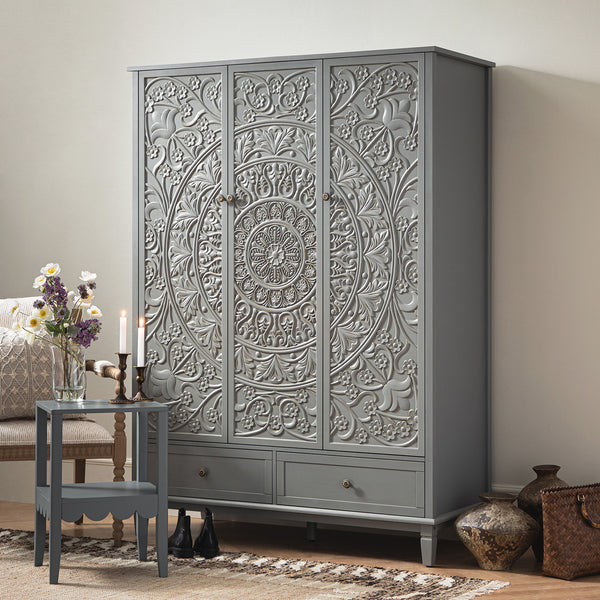 Chantilly Mid Grey Carved Triple Wardrobe