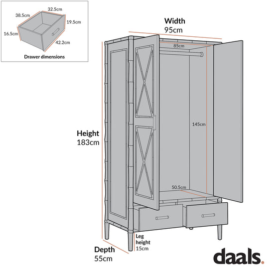 Elstowe Faux Bamboo Double Wardrobe, Nude Pink