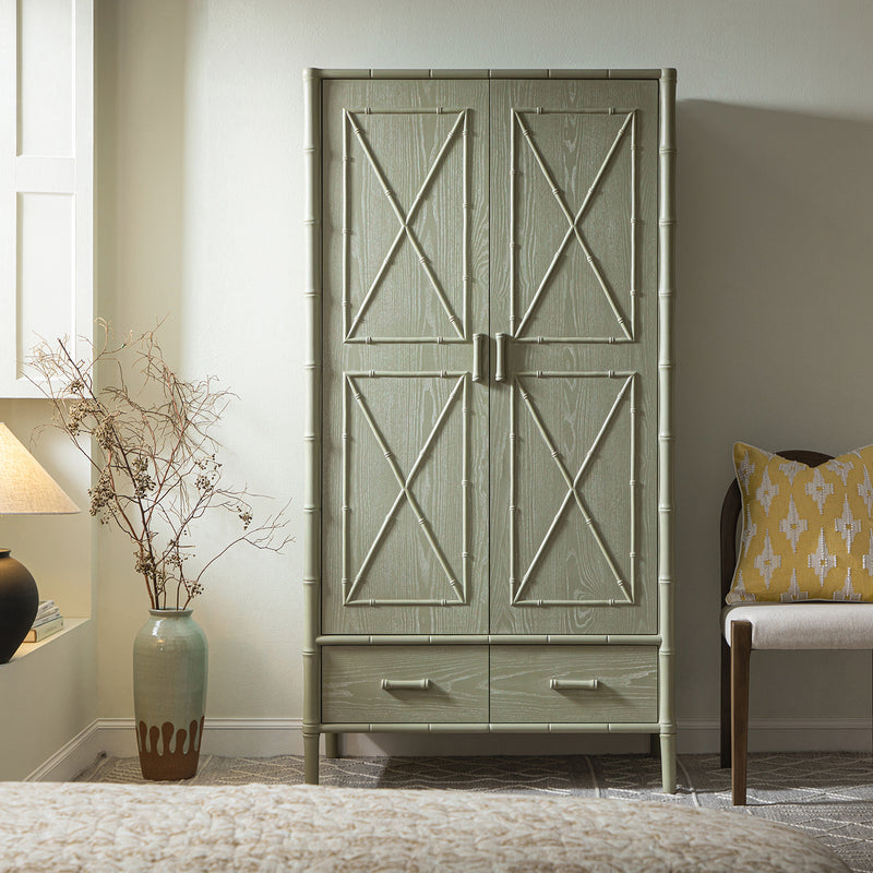 Elstowe Faux Bamboo Double Wardrobe, Sage Green