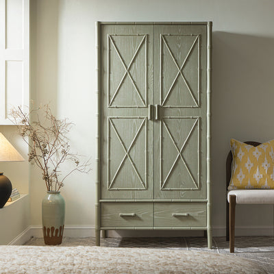 Elstowe Faux Bamboo Double Wardrobe, Sage Green