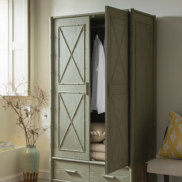 Elstowe Faux Bamboo Double Wardrobe, Sage Green