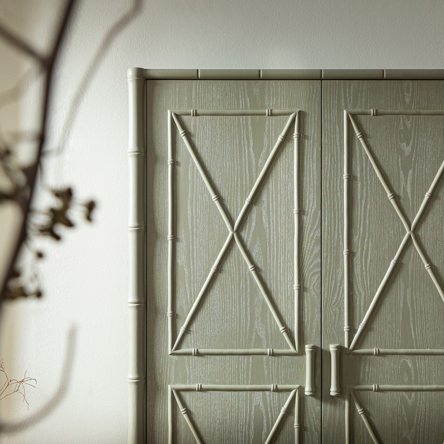 Elstowe Faux Bamboo Double Wardrobe, Sage Green