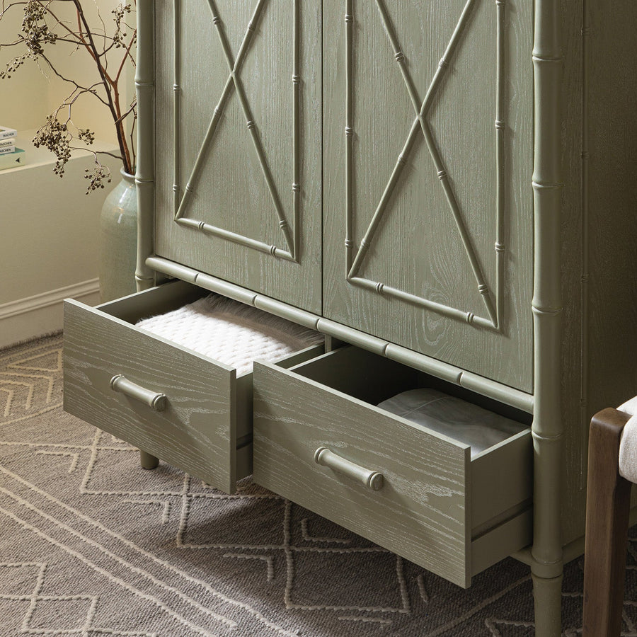 Elstowe Faux Bamboo Double Wardrobe, Sage Green