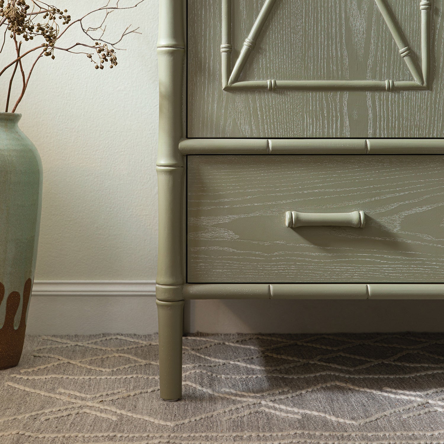 Elstowe Faux Bamboo Double Wardrobe, Sage Green