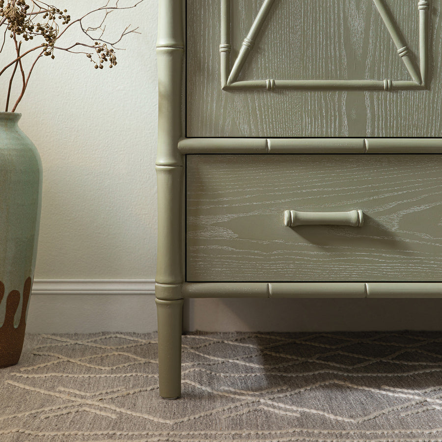 Elstowe Faux Bamboo Double Wardrobe, Sage Green