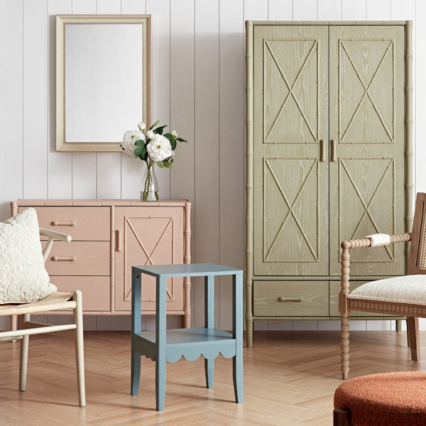 Elstowe Faux Bamboo Double Wardrobe, Sage Green