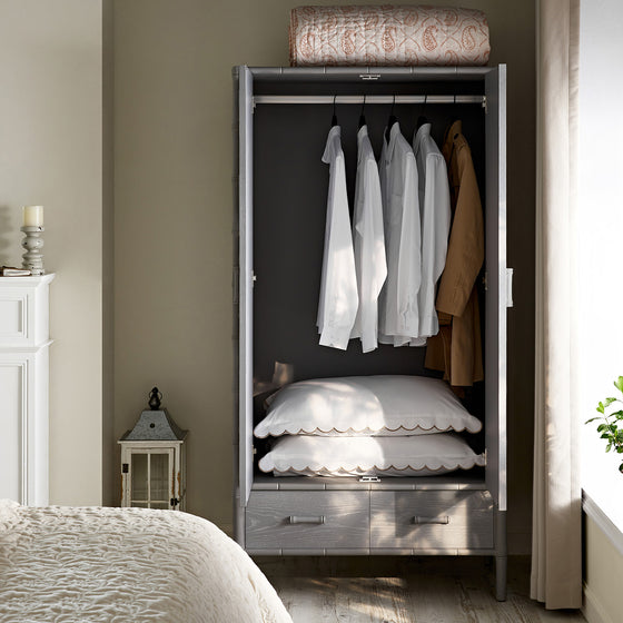 Elstowe Faux Bamboo Double Wardrobe, Warm Grey