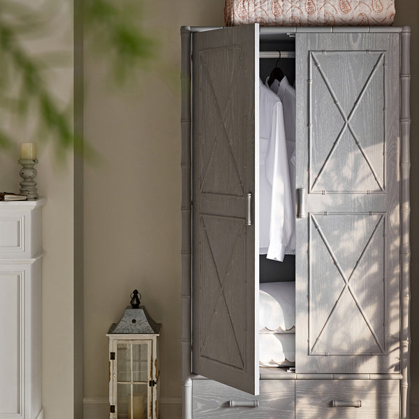 Elstowe Faux Bamboo Double Wardrobe, Warm Grey