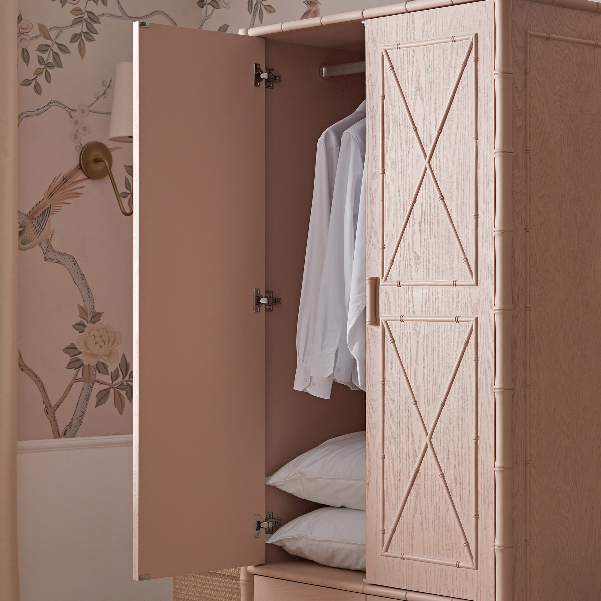 Elstowe Faux Bamboo Double Wardrobe, Nude Pink