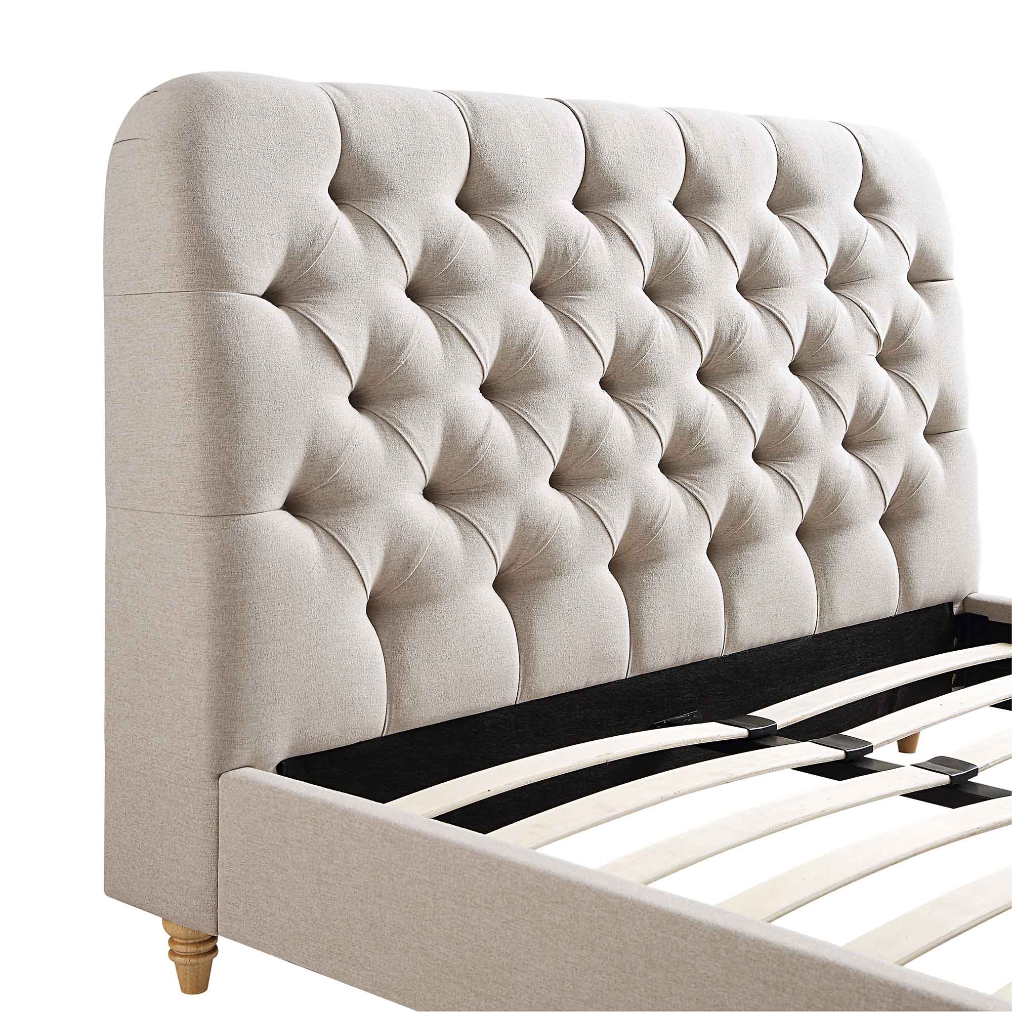 Deep Buttoned Leamington Deep-Buttoned Upholstered Bed, Oatmeal Fabric | daals