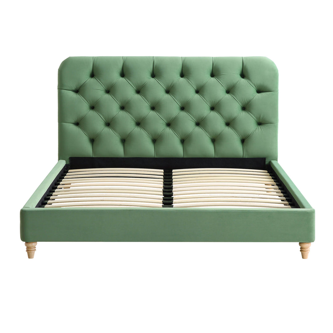 Leamington Deep-Buttoned Upholstered Bed, Meadow Green Velvet | daals