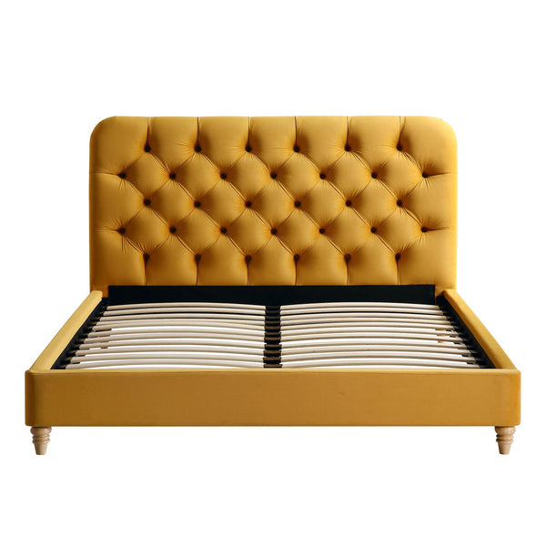 Leamington Deep-Buttoned Upholstered Bed, Turmeric Yellow Velvet