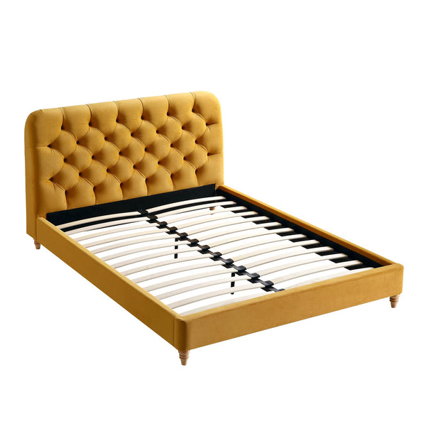 Leamington Deep-Buttoned Upholstered Bed, Turmeric Yellow Velvet