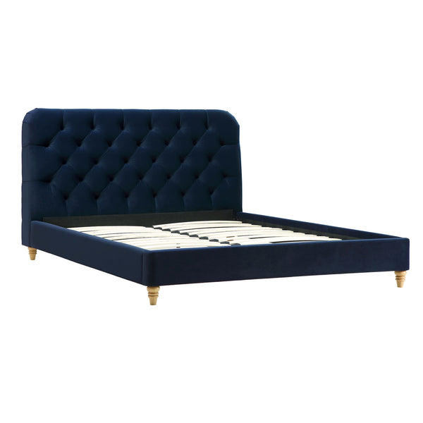 Leamington Deep-Buttoned Upholstered Bed, Midnight Blue Velvet