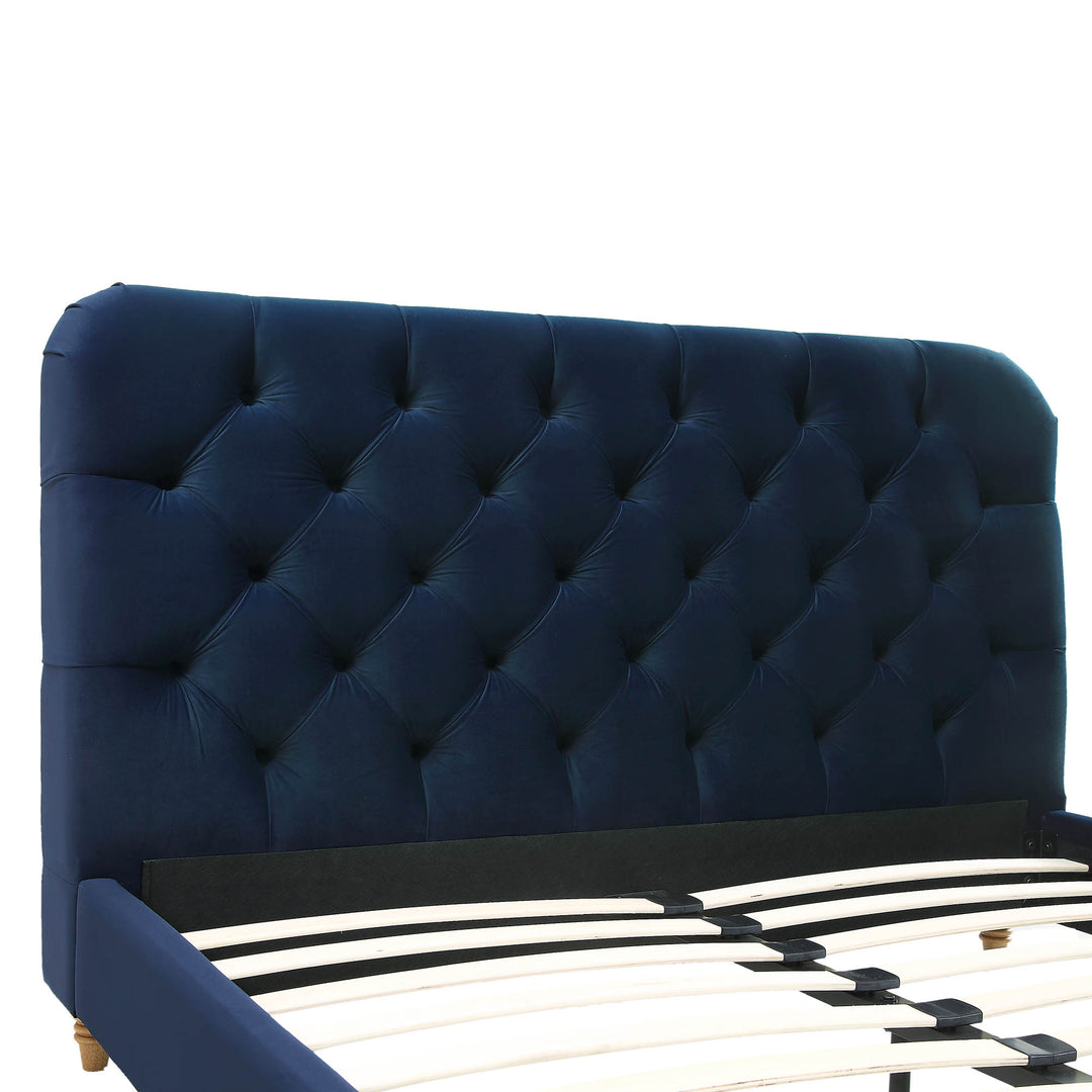 Leamington Deep-Buttoned Upholstered Bed, Midnight Blue Velvet | daals