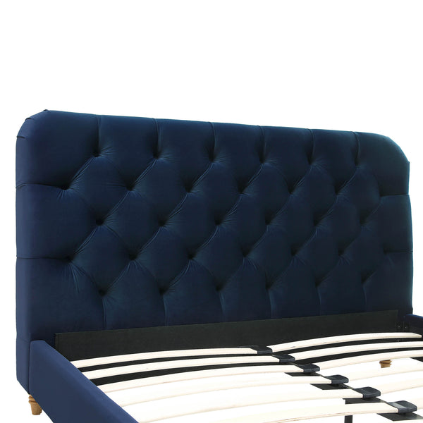 Leamington Deep-Buttoned Upholstered Bed, Midnight Blue Velvet