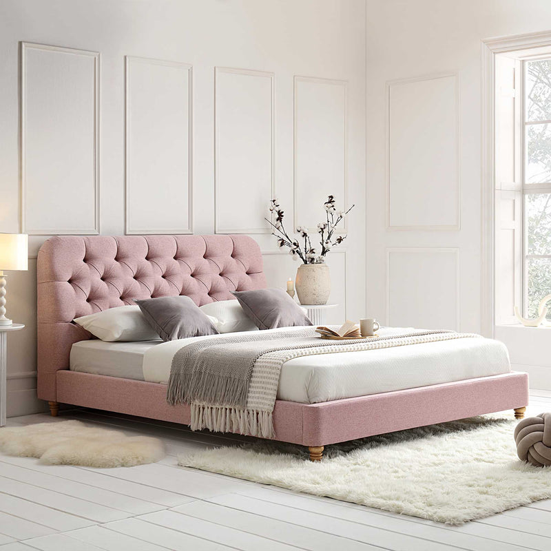 Leamington Deep-Buttoned Upholstered Bed, Rosewater Pink Fabric