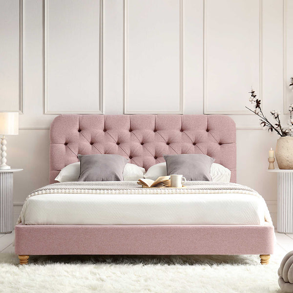 Leamington Deep-Buttoned Upholstered Bed, Rosewater Pink Fabric
