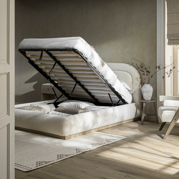 Luella Upholstered Wooden Plinth Base Storage Bed, Ecru Boucle
