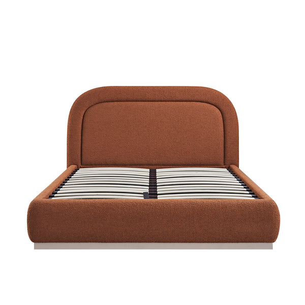 Luella Upholstered Wooden Plinth Base Storage Bed, Rust Boucle