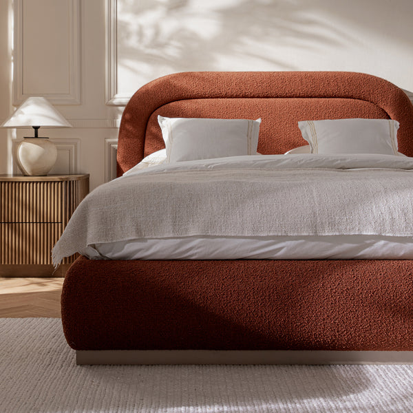 Luella Upholstered Wooden Plinth Base Storage Bed, Rust Boucle