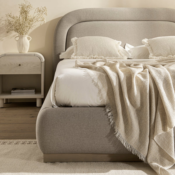 Luella Upholstered Wooden Plinth Base Storage Bed, Sand Fabric