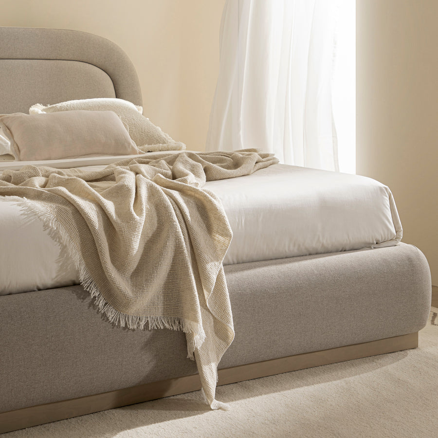 Luella Upholstered Wooden Plinth Base Storage Bed, Sand Fabric