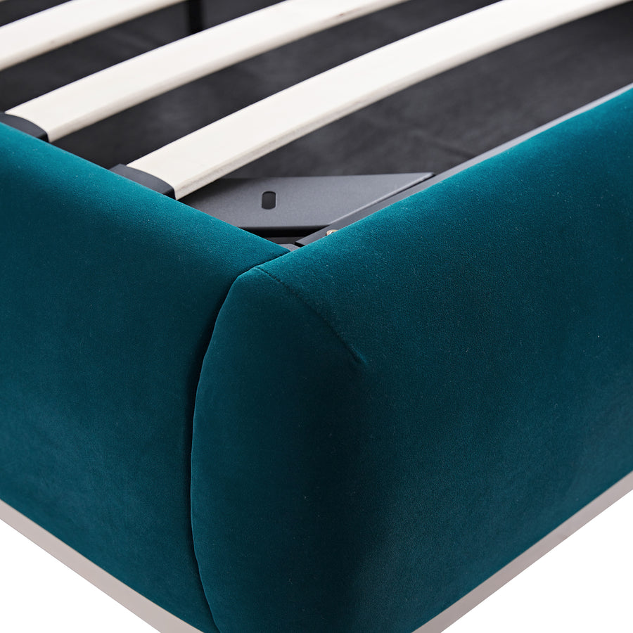 Luella Upholstered Wooden Plinth Base Storage Bed, Teal Velvet
