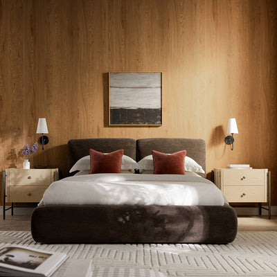 Thera Pillow Headboard Upholstered Bed, Cocoa Chenille