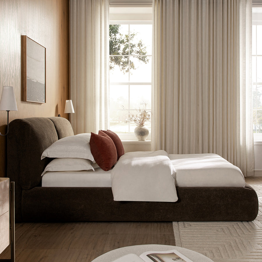 Thera Pillow Headboard Upholstered Bed, Cocoa Chenille - daals